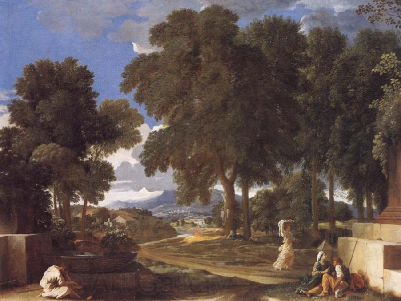 Nicolas Poussin Landscape with a Man Washing His Feet at a Fountain Norge oil painting art